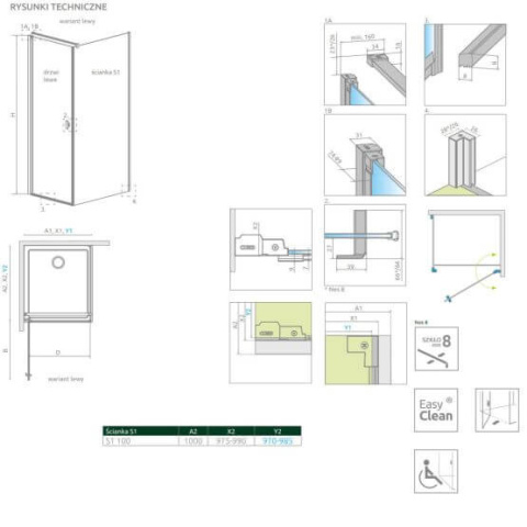 Radaway Nes 8 KDJ B ścianka prysznicowa 100 cm boczna szkło przezroczyste 10089100-01-01