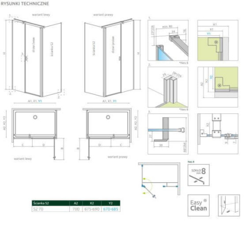 Radaway Nes 8 KDS II ścianka prysznicowa 70 cm boczna chrom/szkło przezroczyste 10080070-01-01