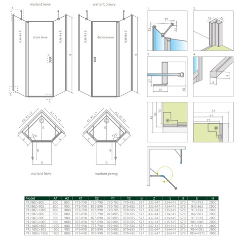 Radaway Nes Black PTJ komplet 2 ścianek prysznicowych do kabiny 80x90 cm czarny mat/szkło przezroczyste 10052600-54-01