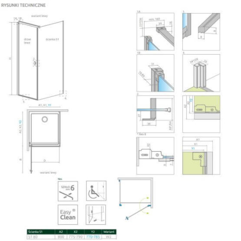 Radaway Nes Black S1 ścianka prysznicowa 80 cm boczna czarny mat/szkło Frame 10039080-54-56