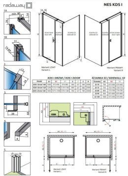 Radaway Nes KDS I ścianka prysznicowa 100 cm boczna S1/S3 czarny mat/szkło przezroczyste 10043100-54-01