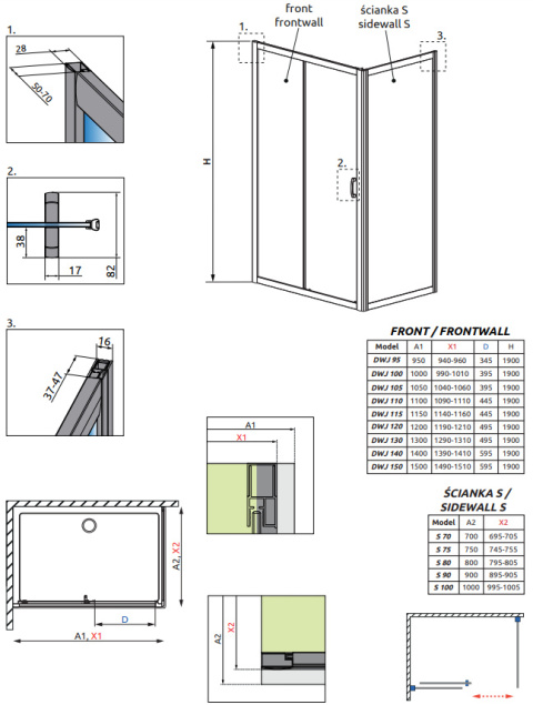 Radaway Premium Plus DWJ+S drzwi prysznicowe 115 cm chrom/szkło przezroczyste 33306-01-01N