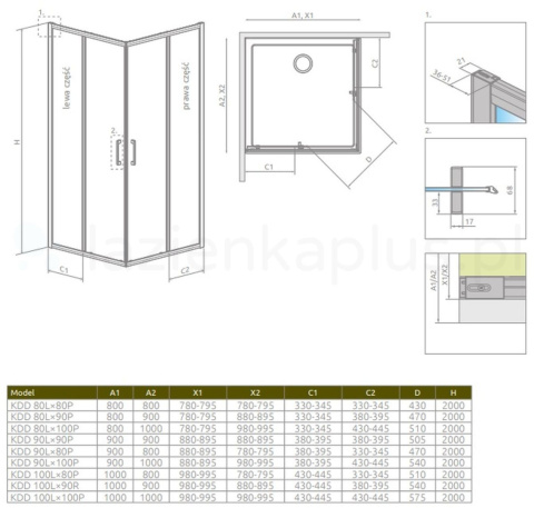 Radaway Premium Pro Black KDD drzwi prysznicowe 80 cm rozsuwane czarny mat/szkło przezroczyste 1017080-54-01L