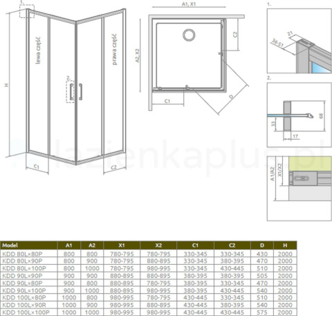 Radaway Premium Pro KDD kabina prysznicowa część prawa 90x90 cm kwadratowa 1017090-01-01R