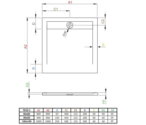 Radaway Teos C brodzik 80x80 cm kwadratowy cemento HTC8080-74