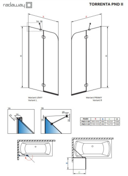 Radaway Torrenta PND II parawan nawannowy 100 cm lewy chrom/szkło przezroczyste 12011202-101L