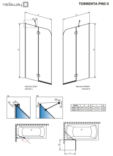 Radaway Torrenta PND II parawan nawannowy 120 cm lewy chrom/szkło przezroczyste 12011203-101L Radaway Torrenta PND II parawan nawannowy 120 cm lewy chrom/szkło przezroczyste 12011203-101L