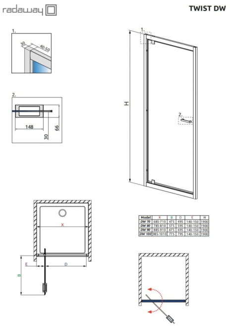 Radaway Twist DW drzwi wnękowe 100 cm chrom/szkło przezroczyste 382003-01 Radaway Twist DW drzwi wnękowe 100 cm chrom/szkło przezroczyste 382003-01