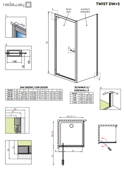 Radaway Twist DW drzwi wnękowe 70 cm chrom/szkło przezroczyste 382000-01 Radaway Twist DW drzwi wnękowe 70 cm chrom/szkło przezroczyste 382000-01
