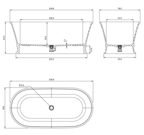 Omnires Classica M+ Wanna wolnostojąca 160x79 cm biały mat CLASSICAWWBM