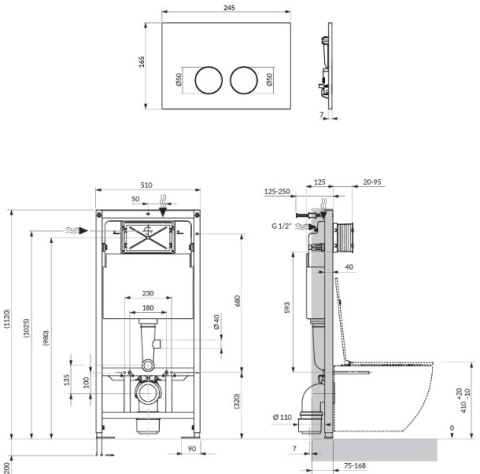 Omnires Flush Set Strongframe stelaż podtynkowy do WC przycisk spłukujący czarny mat STFWC1M-RBLM