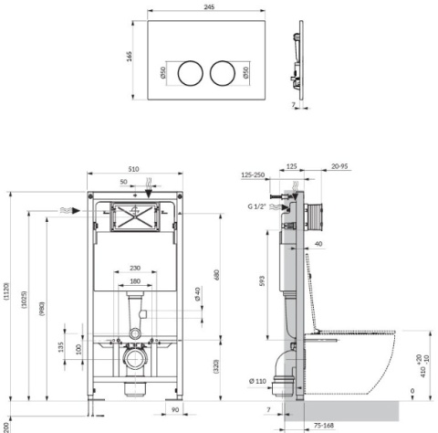 Omnires Flush Set Strongframe stelaż podtynkowy do WC z ECO spłukiwaniem przycisk spłukujący biały połysk STFWCECO1M-RBP