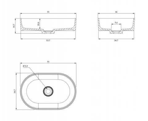 Omnires Ovo M+ Umywalka nablatowa 55x36 cm biały połysk OVOUNBP