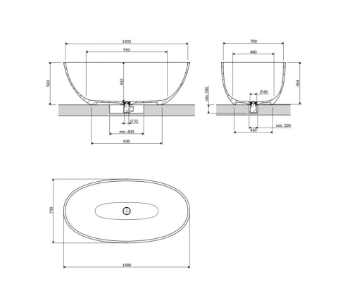 Omnires Shell M+ Wanna wolnostojąca 148x75 cm ash grey SHELL148WWAG Omnires Shell M+ Wanna wolnostojąca 148x75 cm ash grey SHELL148WWAG
