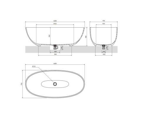 Omnires Shell M+ Wanna wolnostojąca 160x75 cm ash grey SHELLWWAG Omnires Shell M+ Wanna wolnostojąca 160x75 cm ash grey SHELLWWAG
