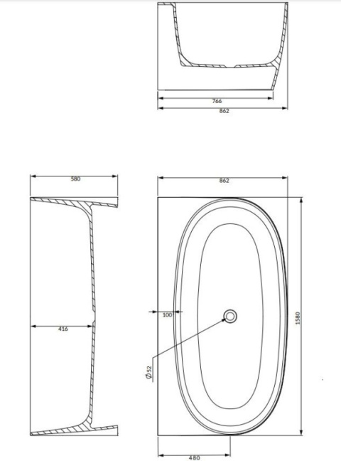 Omnires Valencia M+ Wanna wolnostojąca 158x86 cm przyścienna biały mat VALENCIAWPBM