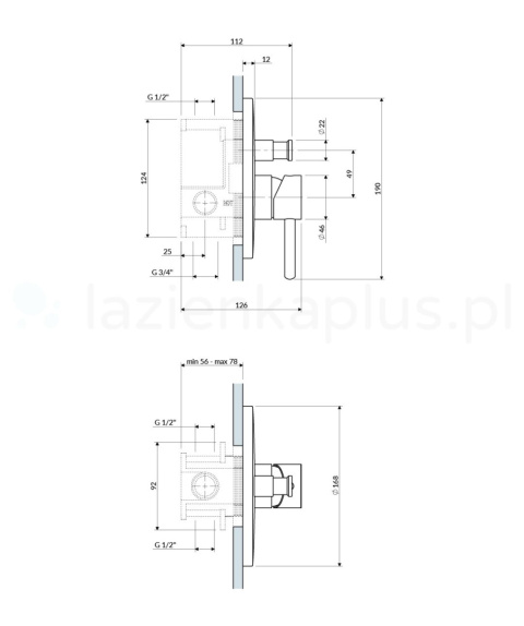 Omnires Y bateria prysznicowa ścienna miedź szczotkowana Y1235ROCPB