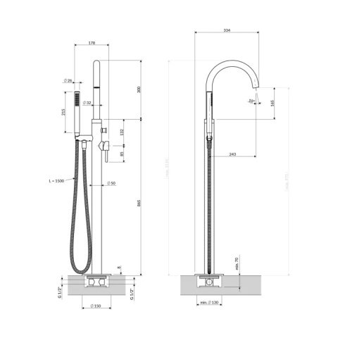 Omnires Y bateria wannowa wolnostojąca, chrom połysk Y1233-SCR