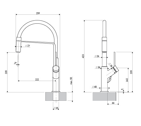 Omnires Vita bateria kuchenna z wyciąganą wylewką mosiądź szczotkowany VI6350BLBSB