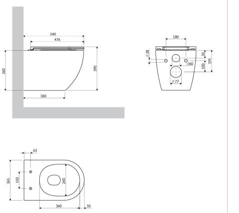 Omnires miska toaletowa wisząca SILENT POWER™ z deską wolnoopadającą, 54 x 37 cm OTTAWACSPMWBM
