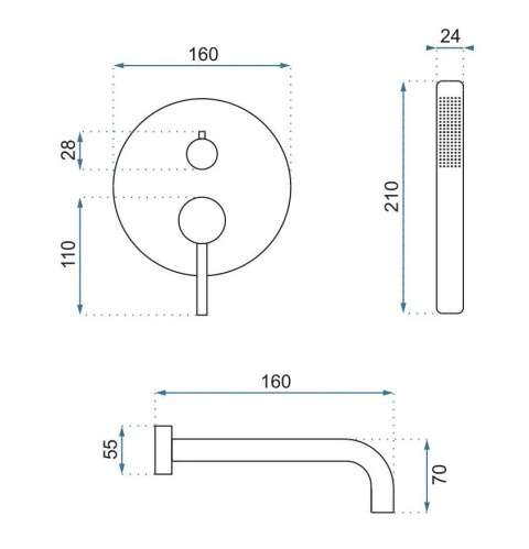 Rea Bateria wannowa podtynkowa Lungo Złota Szczotkowana + Box REA-B7503