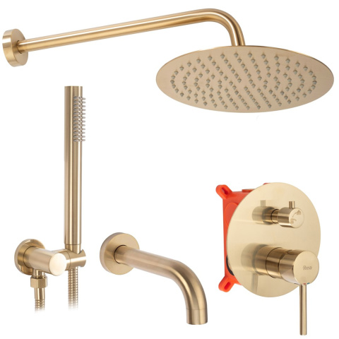 Rea Zestaw wannowo-prysznicowy podtynkowy Lungo złoty szczotkowany + BOX REA-P6609