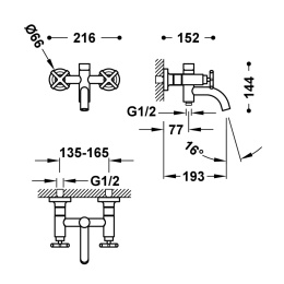 Tres Mont Blanc bateria wannowo-prysznicowa ścienna różowy złoty mat 28317601OPM