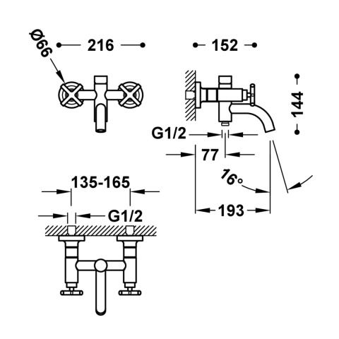 Tres Mont Blanc bateria wannowo-prysznicowa ścienna różowy złoty mat 28317601OPM