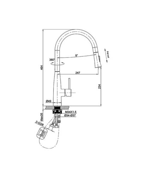 Lavita Bateria kuchenna z wyciąganą wylewką Orion Matt Black 5900378346128