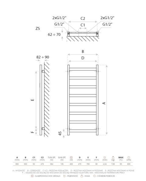 Lavita Grzejnik łazienkowy elektryczny Lungo Black 960 z grzałką Black 5903918481419