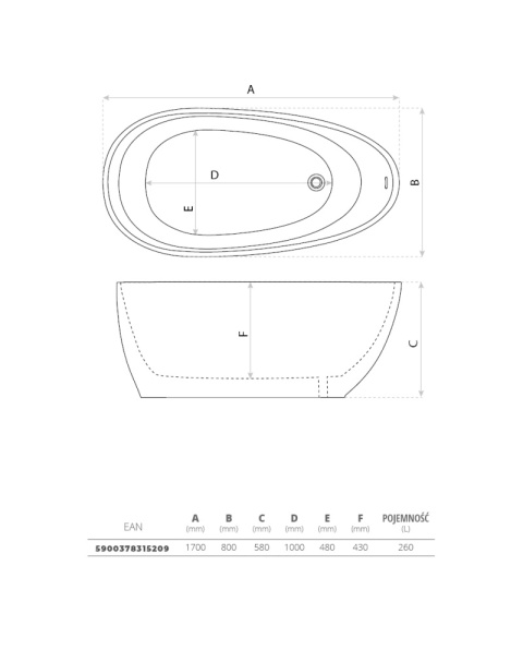 Lavita Wanna wolnostojąca Lacrima 1700 5900378315209