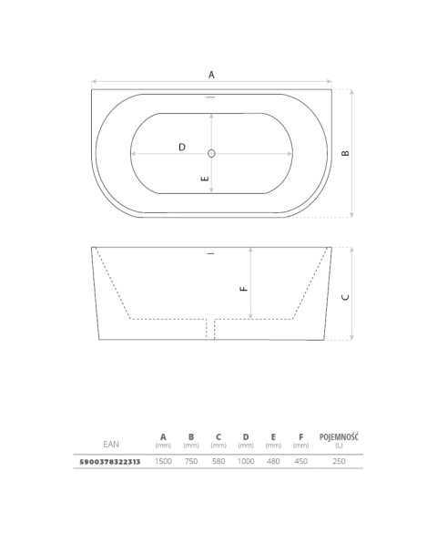 Lavita Wanna wolnostojąca przyścienna Caldera 1500 5900378322313