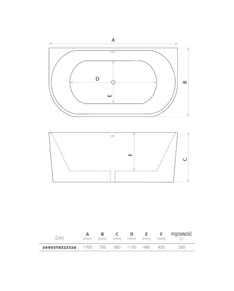 Lavita Wanna wolnostojąca przyścienna Caldera 1700 5900378322320
