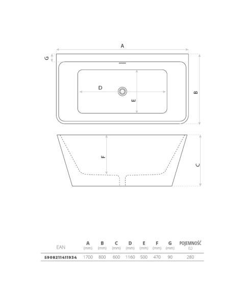 Lavita Wanna wolnostojąca przyścienna Mensola 1700 5908211411934