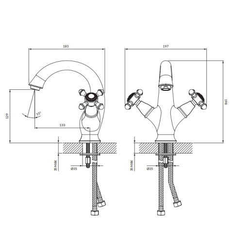 OMNIRES Bateria umywalkowa RETRO brąz antyczny RE7210BR