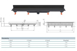Werit/Jomo JomoTech Exclusive Wall 40 Odpływ liniowy przyścienny 65 cm z maskownicą Exclusive czarny mat 175-10650401-38