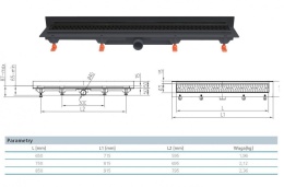 Werit/Jomo JomoTech Exclusive Wall 40 Odpływ liniowy przyścienny 75 cm z maskownicą Exclusive czarny mat 175-10750401-38