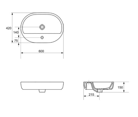 Cersanit Caspia Umywalka nablatowa 60x42x15 cm biała K11-0099