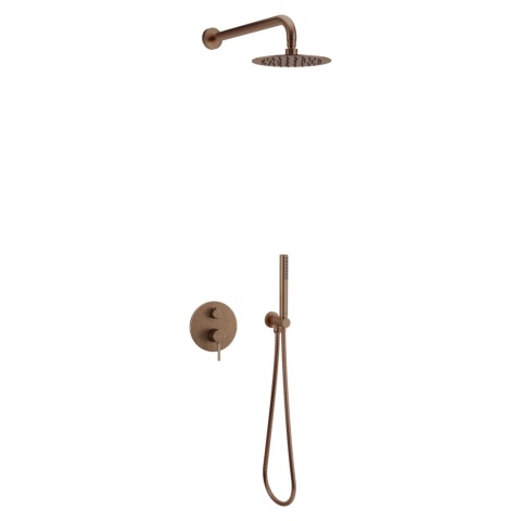 Excellent PI zestaw prysznicowo-wannowy podtynkowy 2 funkcyjny z deszczownicą 25 cm, miedziany szczotkowany AREX.SET.1245CB