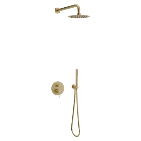 Excellent PI zestaw prysznicowo-wannowy podtynkowy 3 funkcyjny, z deszczownicą 25 cm, złoty szczotkowany AREX.SET.1247GB