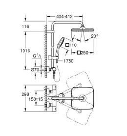 GROHE Tempesta System 250 Cube Black mat System prysznicowy z termostatem do montażu ściennego 266892431
