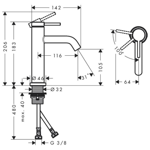 Hansgrohe Tecturis S bateria umywalkowa 110 CoolStart bez korka Chrom 73312000