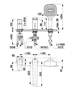 KFA bateria wannowa 3-otworowa Malaga, czarny 452521081