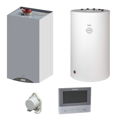 TERMET PAKIET KOCIOŁ GOLD PLUS II 1 FUN. 20 KW + ZASOBNIK SWK 100 L + REGULATOR ST-292 V3 + CZUJNIK TEMP. WKP58S100100K/PLAT