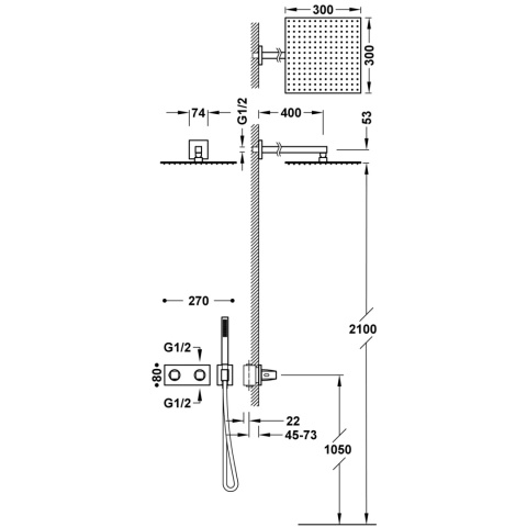 Tres B-SYSTEM Zestaw baterii termostatycznej podtynkowej 2-drożnej B-system prysznicowej-30725204NM