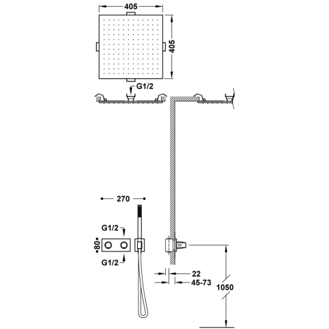 Tres B-SYSTEM Zestaw baterii termostatycznej podtynkowej 2-drożnej B-system prysznicowej-30725206NM