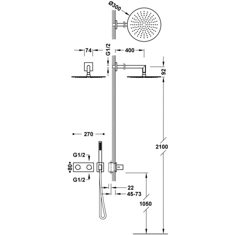 Tres B-SYSTEM Zestaw baterii termostatycznej podtynkowej 2-drożnej B-system prysznicowej-30735204GR