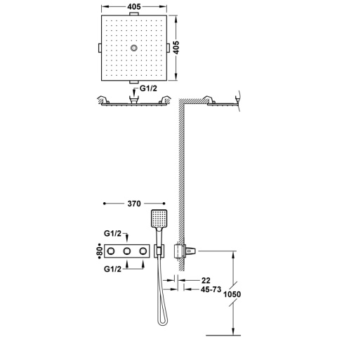 Tres B-SYSTEM Zestaw baterii termostatycznej podtynkowej 3-drożnej B-system prysznicowej-30725306KMB