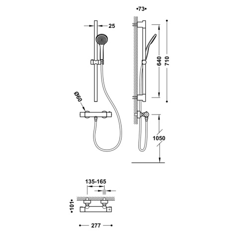 Tres BASE PLUS Zestaw baterii termostatycznej naściennej prysznicowej-21619601NM