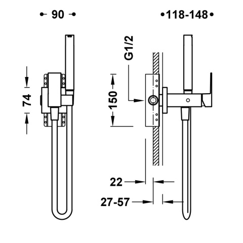 Tres CUADRO Bateria jednouchwytowa podtynkowa z natryskiem do toalety-00612302AC